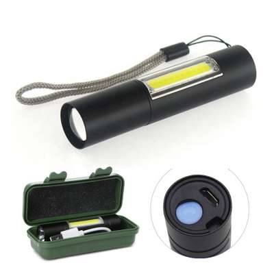 Multi-function USB Charging Zoomable Mini Aluminum LED Flashlight COB Working Light